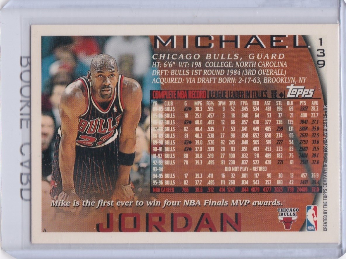 MICHAEL JORDAN 1996/97 Topps Basketball #139 Card NBA CHICAGO