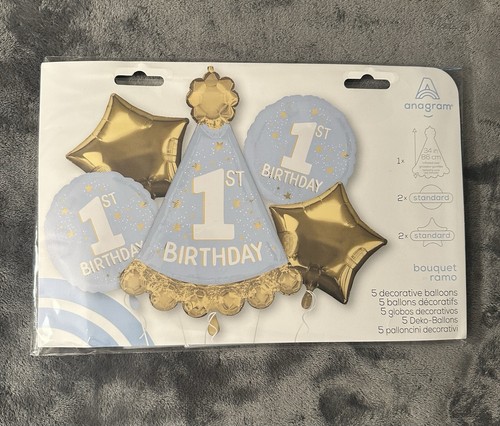 Baby Boy 1st Birthday Party Decorations Balloons Blue White Gold Hat Super Shape - Afbeelding 4 van 7