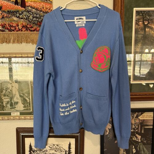 NWOT Billionaire Boys Club RARE Cell Phone Baby Blue Knit Cardigan Size Medium