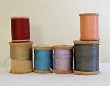 #1 Vintage Wooden Thread Spools, Empty, Smaller Size,  Group Of SIx