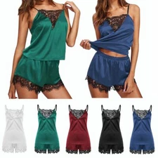 Women Sexy Silk Lace Sleepwear Pajamas Set Lingerie Babydoll Nightwear Sets HOT
