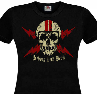 T-shirt femme RIDING WITH DEVIL Biker Chopper Motorcycle Vintage Retro  Racer