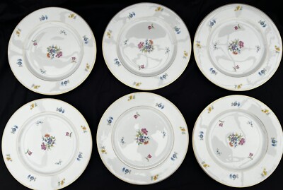 ROJ32 JACKSON FEATHERWEIGHT 6 DINNER PLATES GOLD TRIM EUC