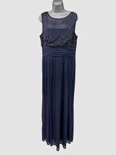 245 Ralph Lauren Women's Blue Beaded Slip Chiffon Gown Dress Size US 12