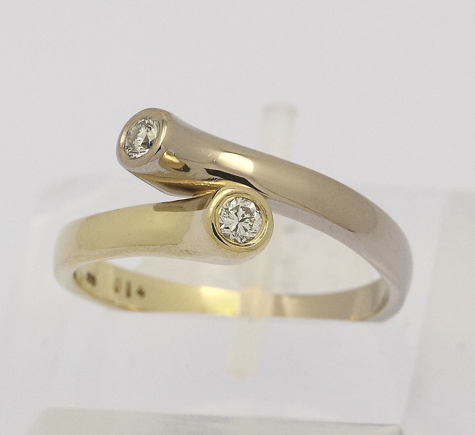 Bicolor Ring in 14 kt 14k 585 er Gelb Weiß Gold mit Brillanten Brillant Diamant 