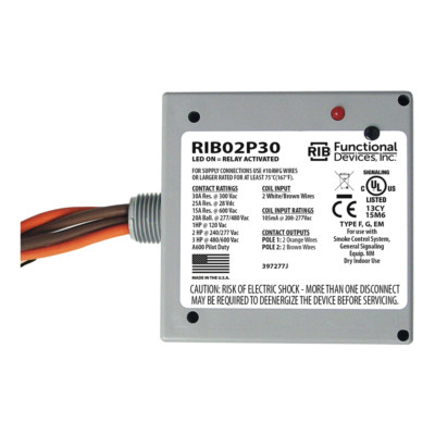 Functional Devices RIB02P30 30 Amp Power Relay, 208-277 Vac Coil, NEMA 1 Housing