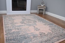 New Blush Rose Pink Large Small Rug Living Room Faded Distressed Floor Mat  