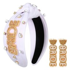 Bride Headband for Women Bachelorette Party Decorations Beaded Bride Knotted ...