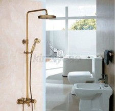 Antique Brass Shower Faucets Set Wall Mounted Tub Spout Mixer Tap Handheld Spray