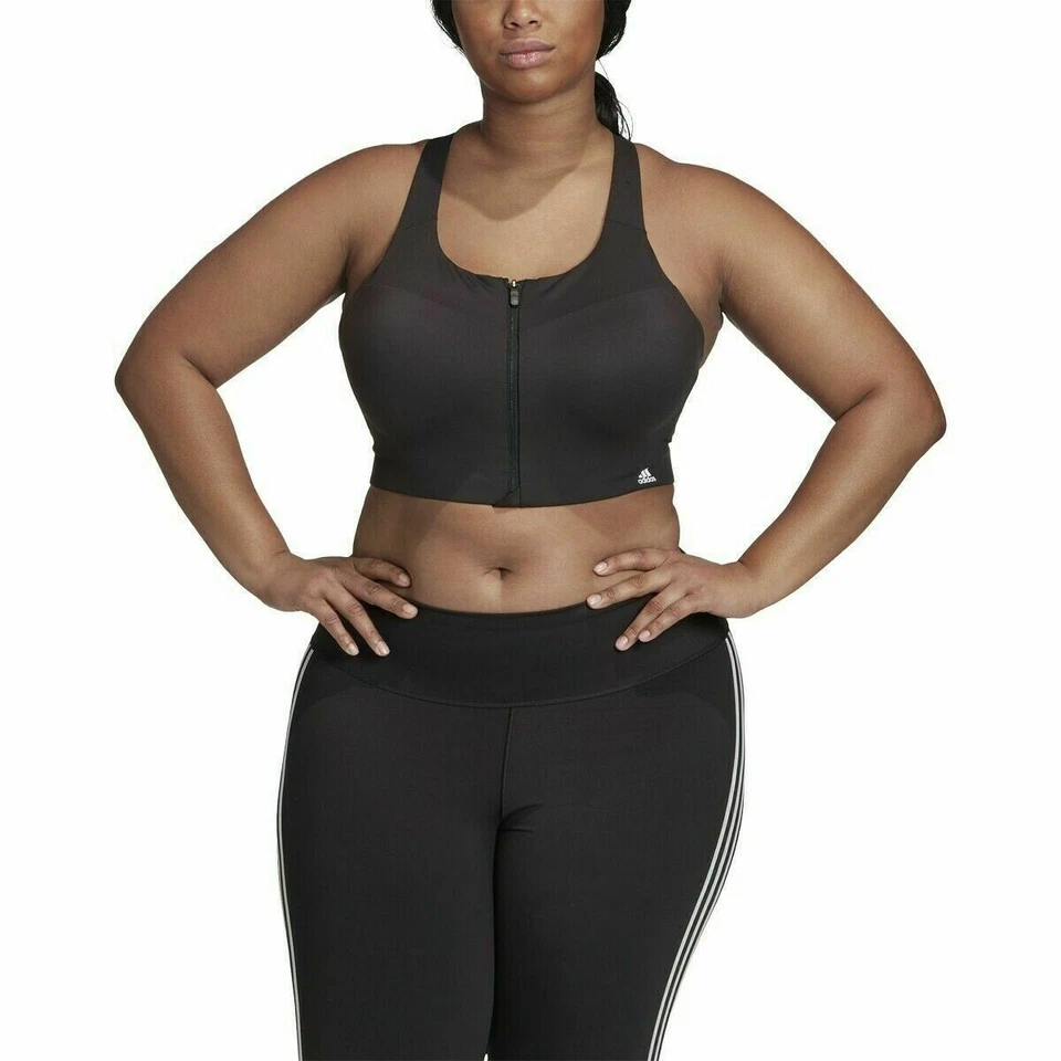 Nuevo con etiquetas Sujetador deportivo Adidas 36F Ultimate para mujer con cremallera frontal negro talla grande activo $65 Foto 3 de 4