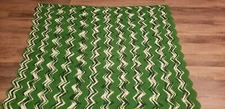 Blanket Afghan. Crochet Homemade Zig Zag Chevron 65" X 58"  Green