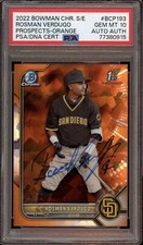 Rosman Verdugo 2022 Bowman Chrome Orange Sapphire Auto /75 Psa GEM MINT 10