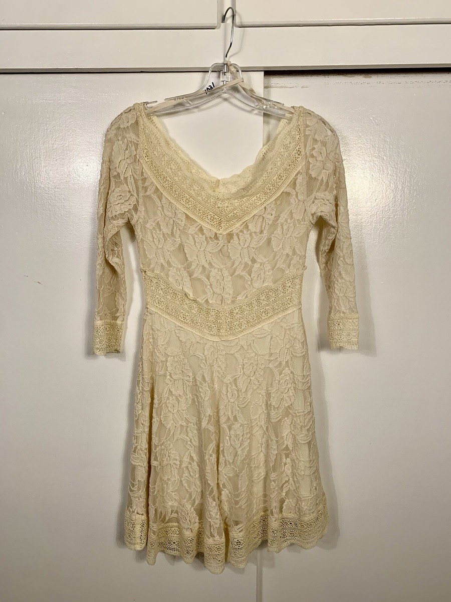 cream lace tea dress Edwardian Cream Embroidered Cotton Voile Lace Tea Dress With Empire Waistline and Half Sleeves