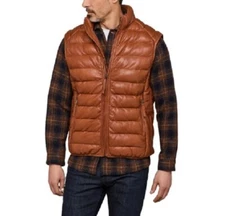 Vest Leather Men's Biker Motorcycle Jacket Men Pockets Concealed Carry Tan 11