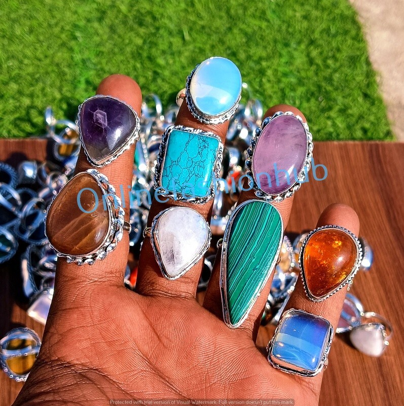 Lime Turquoise Gemstone Rings 10pcs Wholesale Lot 925 Silver Plated