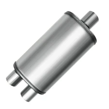 Universal Oval Exhaust Muffler Center 2.25" Inlet to 2.25" Dual Outlet