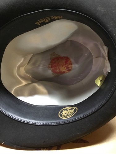VINTAGE Knox Fifth Avenue New York Black Fedora Hat Red Feather size 7 - Picture 5 of 5