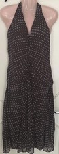 COAST Women's Chocolate Brown / Blue Spot Chiffon Occasion Halter Dress, UK 16