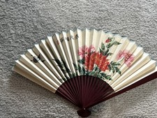 Vintage Chinese Folding Fan Bamboo Paper some damage check pictures