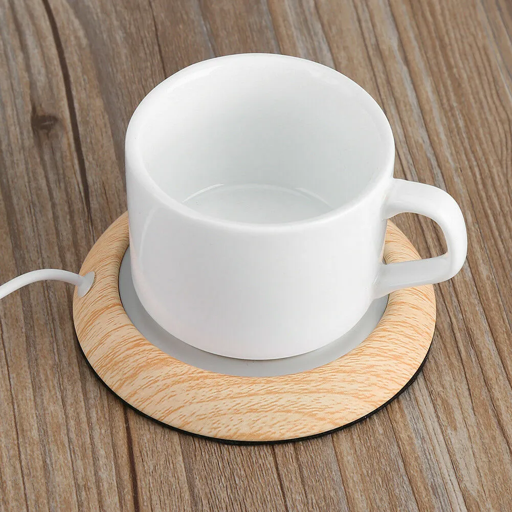 Portable USB Wood Grain Cup Warmer Heating Beverage Mug Mat Coffee Heater  Pad