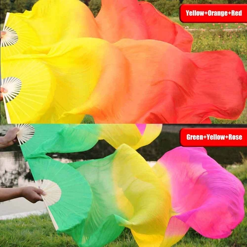 1.8m Long Belly Dance Silk Bamboo Fan Veil 1 Pair(L+R) 6 Colors - Picture 4 of 20