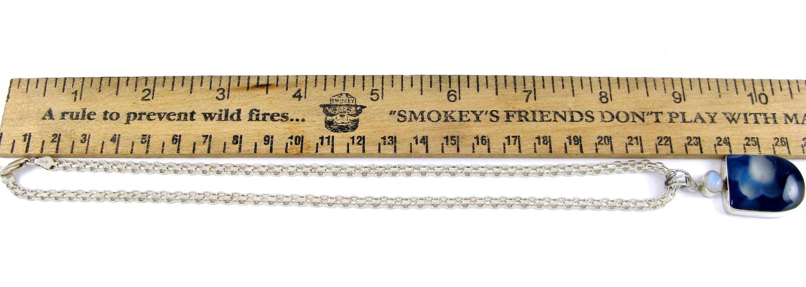 Solid Sterling Silver 925 Blue Agate Stone 18" Ne… - image 12