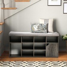 Grey Padded Shoe Rack Seat Bench Hallway Storage Organiser Holder Stand Cabinet