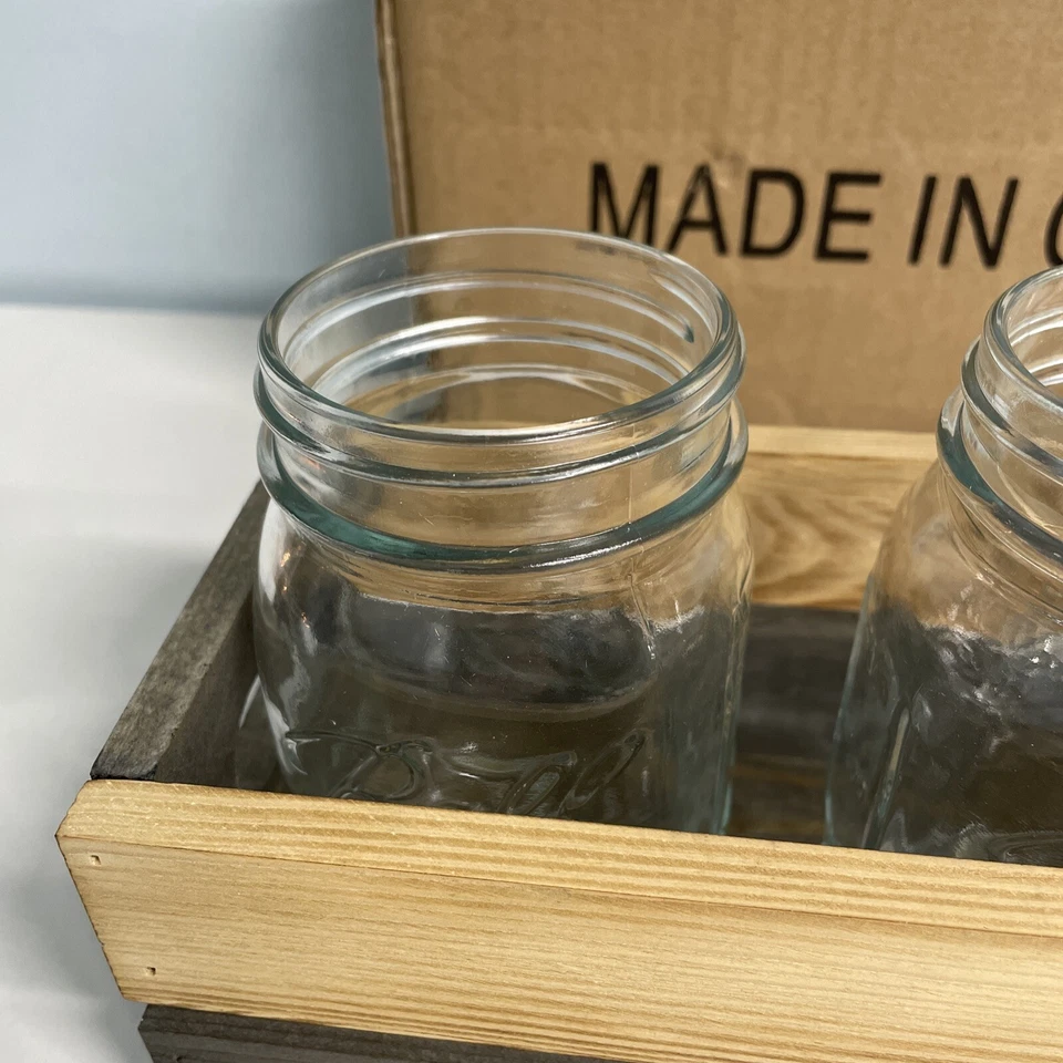 Tarros de conservas de masón en madera natural/gris bandeja centro de mesa con tarro de 3 bolas de pinta Ki Foto 3 de 4