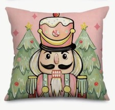 Nutcracker Soldier Christmas Linen Throw Pillow Cover 18x18 Winter Holiday Decor