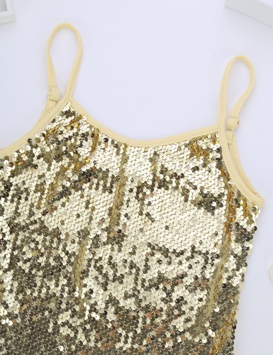 Kids Girls Sequin Dancing Vest Shiny Stretchy Tank Adjustable Straps Tops - Picture 20 of 57