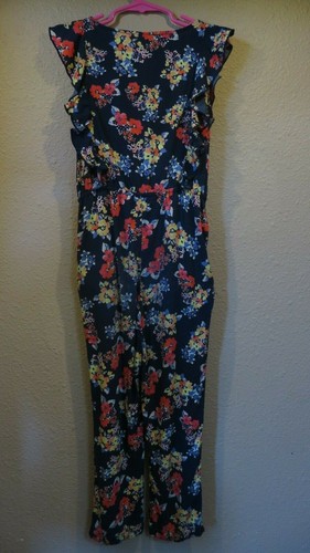 Cherokee Kids/Girls' Romper Size S/P Navy Floral Cap Sleeve With Ruffles - Picture 2 of 3