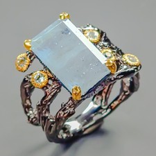 12 ctArt Jewelry Natural Aquamarine Ring 925 Sterling Silver Size 6.5 /R425955