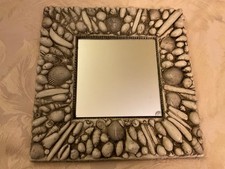 Vintage Seashell Accent Mirror Plaster Beach House Coastal 9.5 Square Vintage Seashell Accent Mirror Plaster Beach House Coastal 9.5 Square