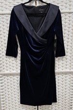 Tahari Arthur Levine Women’s Dress Navy Blue Velvet Satin Size 8 New