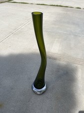 Krosno Art Glass Olive Green Free Form Bud Vase 23" Tall Made in Poland
