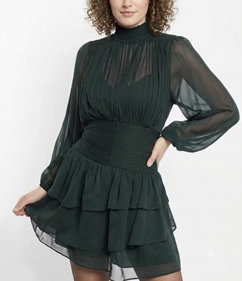 Express Green Mock Neck Long Sleeve Mini Dress Size 4 (NEW)