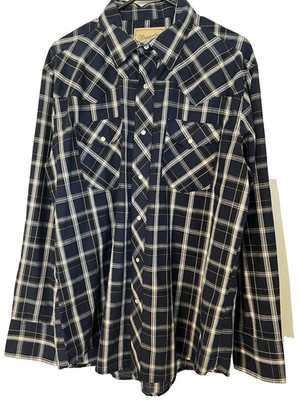 Wrangler Men's Western Shirt Size Large Blue Plaid Pearl Snaps Cowboy Rodeo