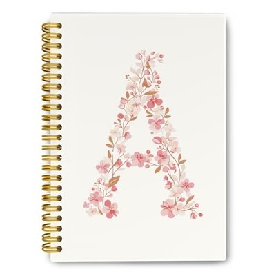 Pink Cute Spiral Notebook Journal, Preppy Floral Initial Letter A LetterA