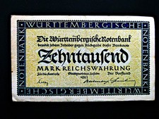 Stuttgart / W&uuml;rttembergische Notenbank  10.000 Mark  1923 gute Erhaltung !!