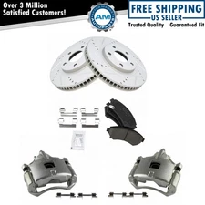 Front Ceramic Pads Performance Drilled Slotted Zinc Coated Rotors & Calipers Kit