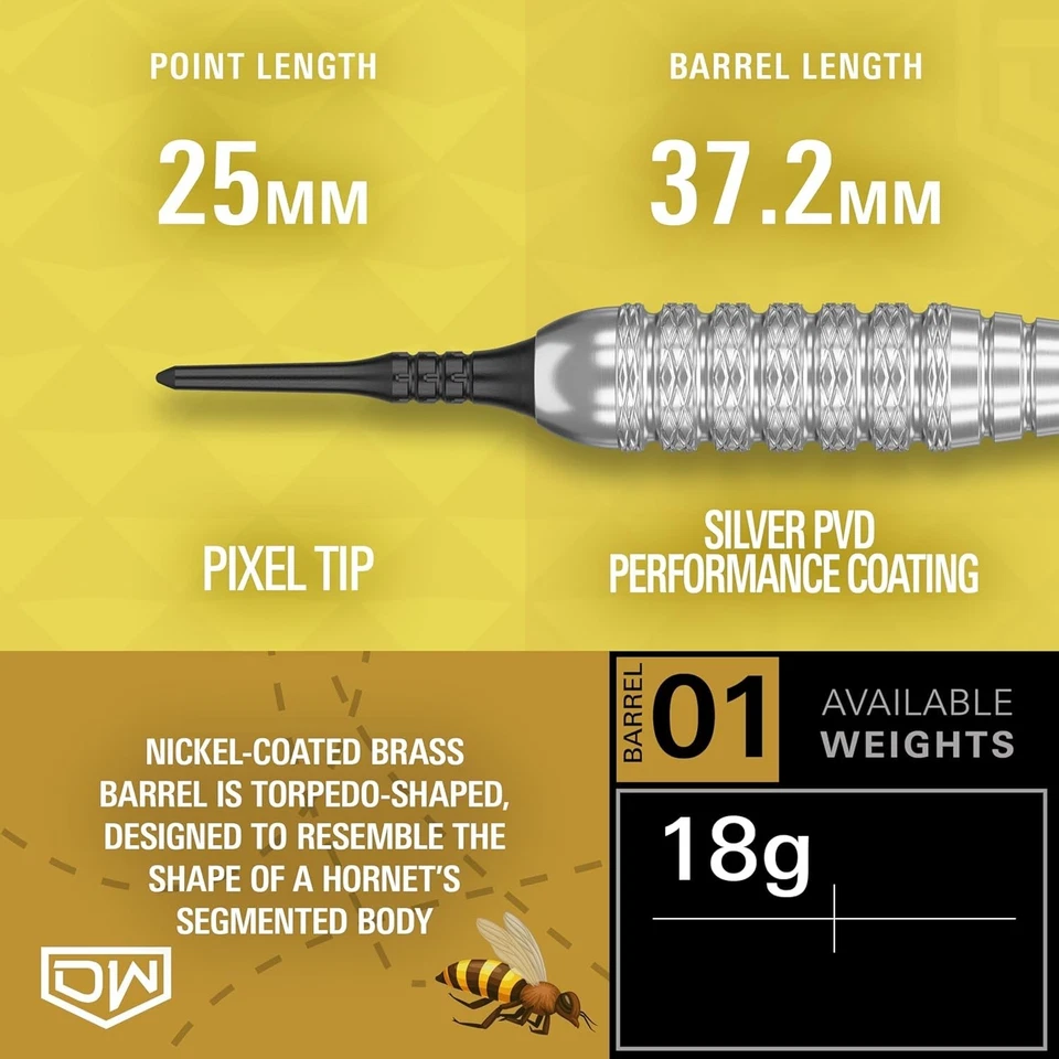 Дартс Мир Шершней Латунь Мягкий Наконечник, 18G | Пиксель 18 грамм, Серебро - Изображение 4 из 4