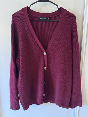 MEROKEETY Burgundy Knit Button-Front V-Neck Long Sleeve Cardigan Sweater M