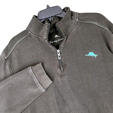 Tommy Bahama Quarter Zip Pullover Mens L Cotton Ribbed Knit Logo Casual Travel