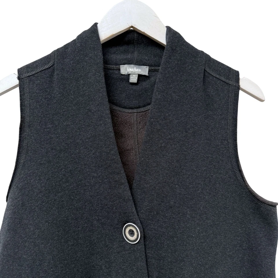 Neiman Marcus Vest Medium Charcoal Gray Fleece Sweatshirt Womens Artsy Jacket - Image 3 of 4