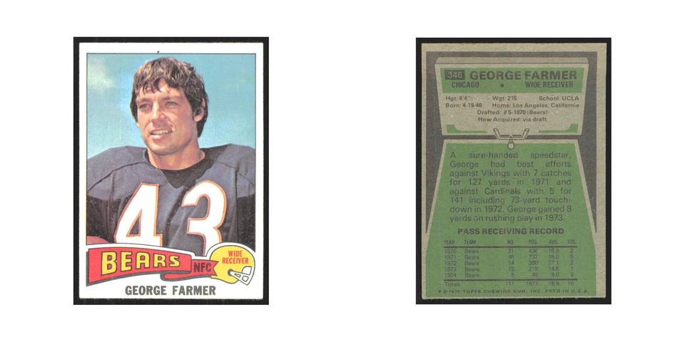 1975 Topps George Farmer Bears #346.0 - Image 3 of 3
