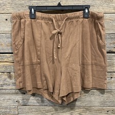 Zenana Women  s Brown Cotton Drawstring Waist Shorts with Pockets Mocha Size 2X