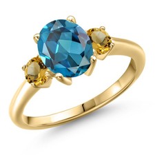 10K Yellow Gold London Blue Topaz and Citrine Engagement Ring For Women  2.76