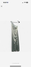 BHLDN Anthropologie Dylan One Shoulder Satin Side Slit Gown Dusty Blue Sz 4 $248