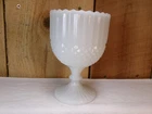 Vintage White Milk Glass Diamond Point Hobnail Pedestal Compote Chalice Planter