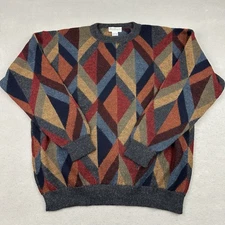 Vintage Norm Thompson Sweater Men Large Multicolor Geometric Crew Jumper Alpaca